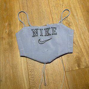 Vintage Nike Reworked Crop Top Corset Lace Up Baby Blue Tank